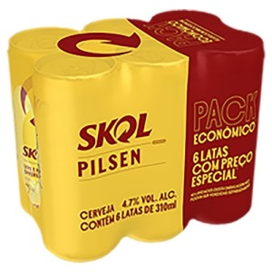 Cerveja Skol Lata 310 ml com 6 unidades